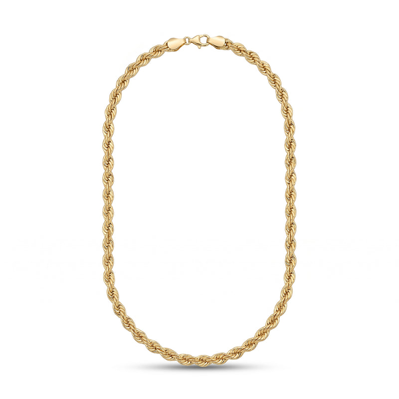 18K Yellow Gold Hollow Rope Chain Necklace