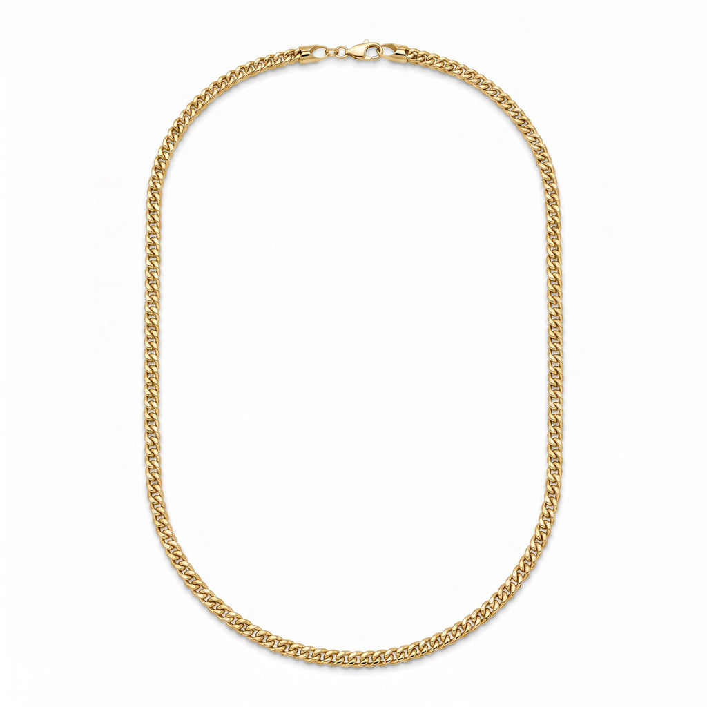 18K Gold Flat Cuban Curb Chain Necklace