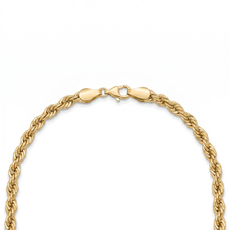 18K Yellow Gold Hollow Rope Chain Necklace