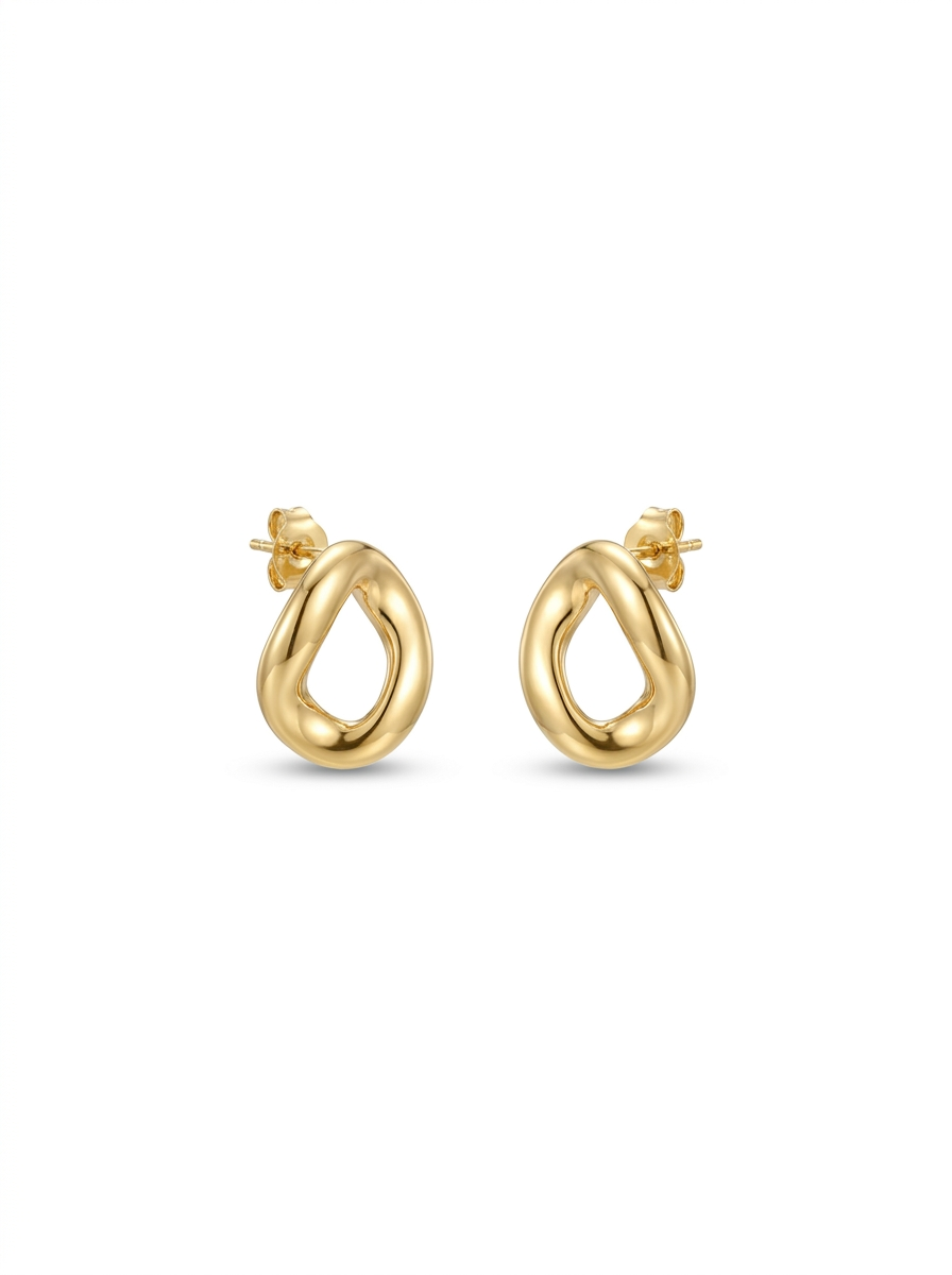Front view of 18K Gold Organic Teardrop Earrings