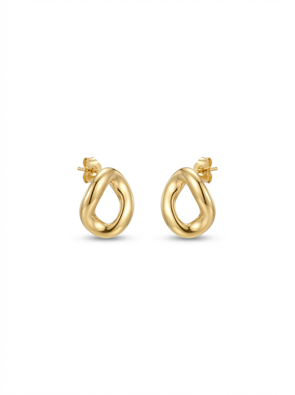 Front view of 18K Gold Organic Teardrop Earrings