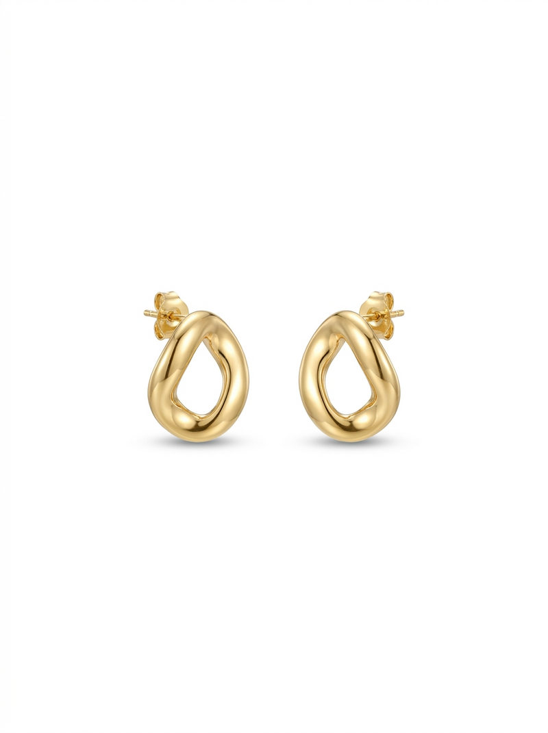 Front view of 18K Gold Organic Teardrop Earrings