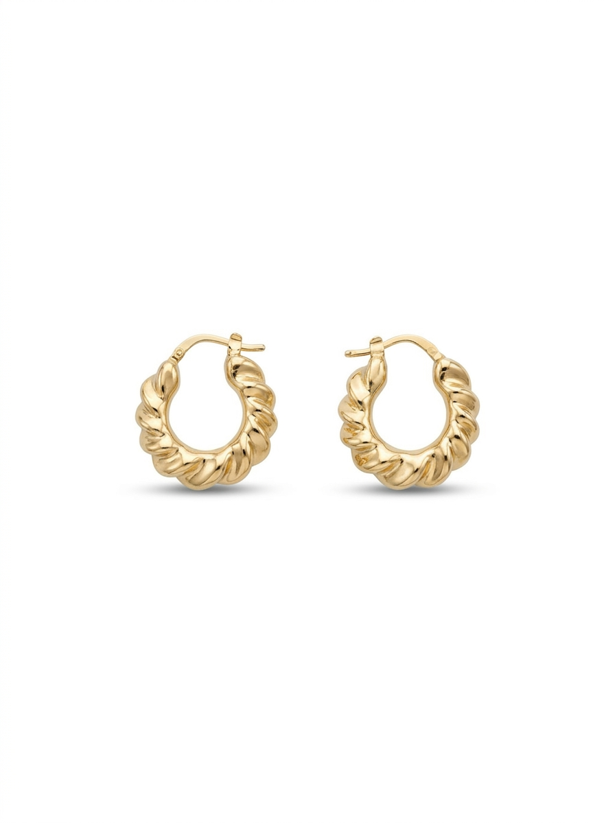 Front view of 18K Gold Twisted Rope Hoop Earrings