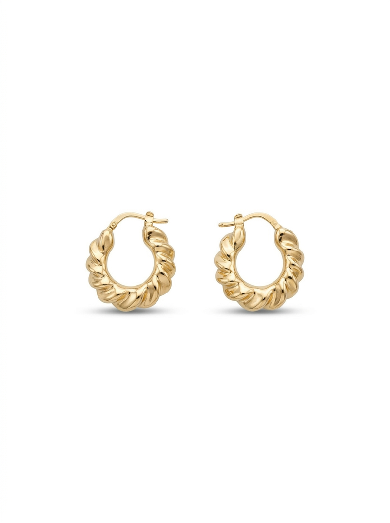 Front view of 18K Gold Twisted Rope Hoop Earrings