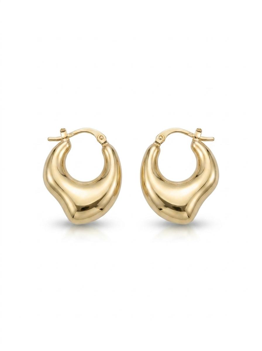 Front view of 18K Gold Wave Hoop Earrings