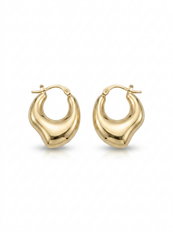 Front view of 18K Gold Wave Hoop Earrings