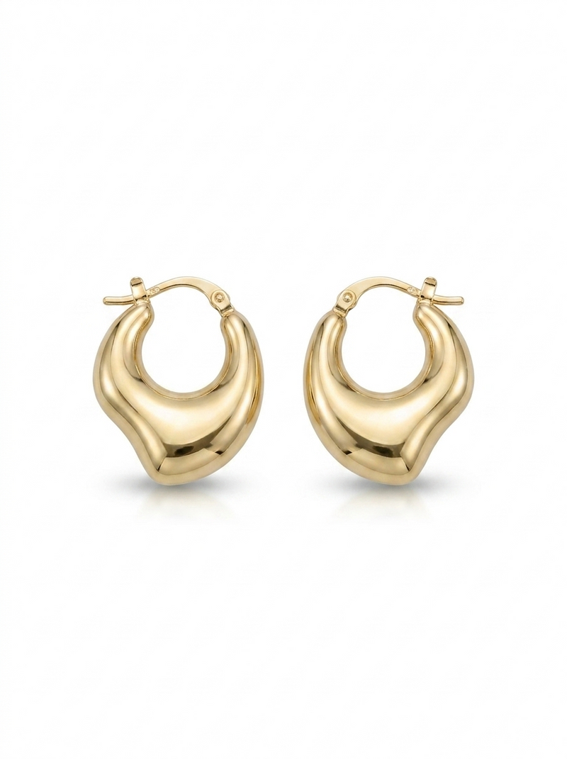 Front view of 18K Gold Wave Hoop Earrings