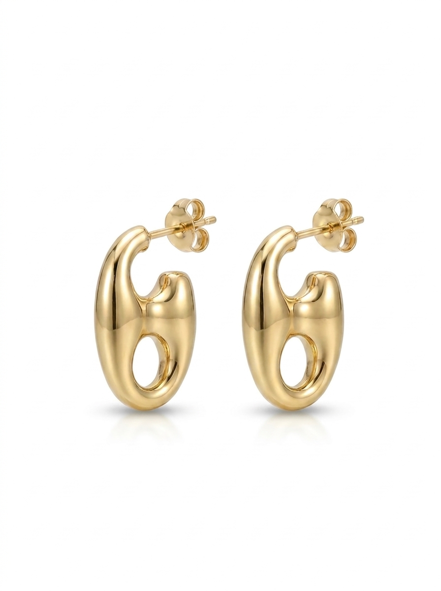 Front view of 18K Gold Sculptural Link Earrings