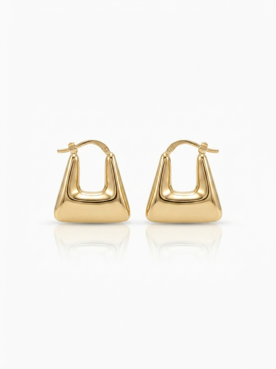 Front view of 18K Gold Trapezoid Hoop Earrings