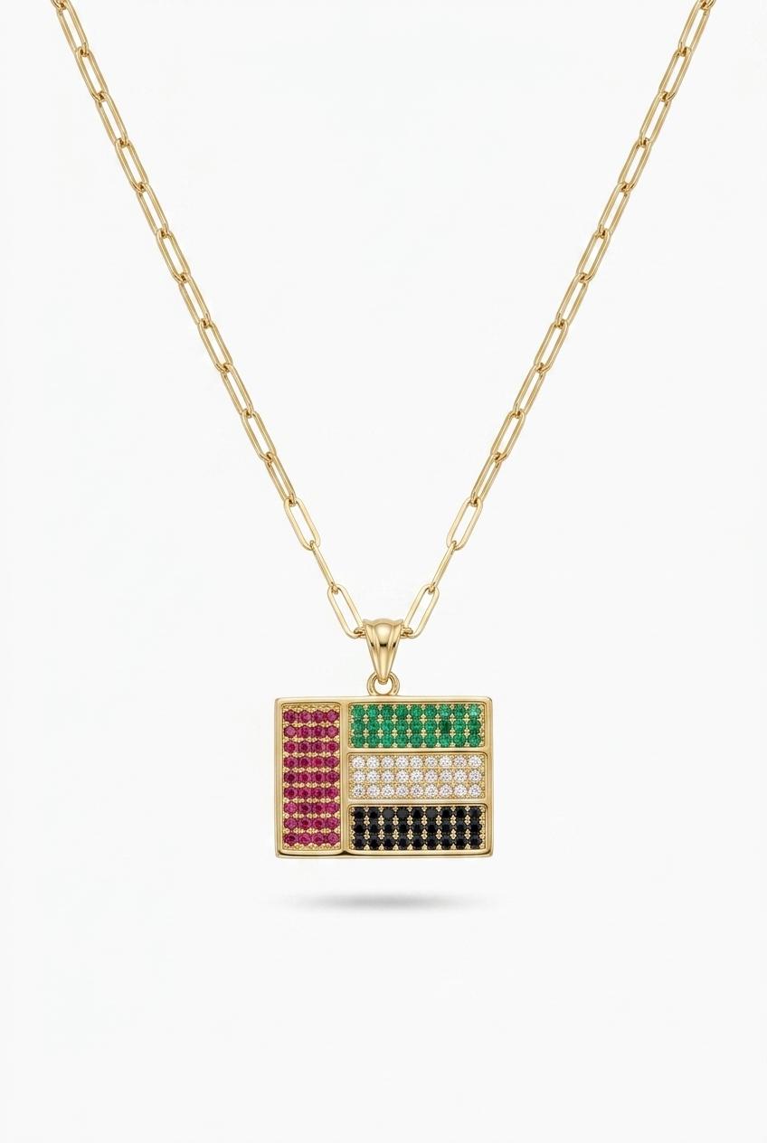 18K gold UAE map pendant necklace with colored stones Dubai