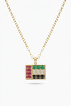 18K gold UAE map pendant necklace with colored stones Dubai