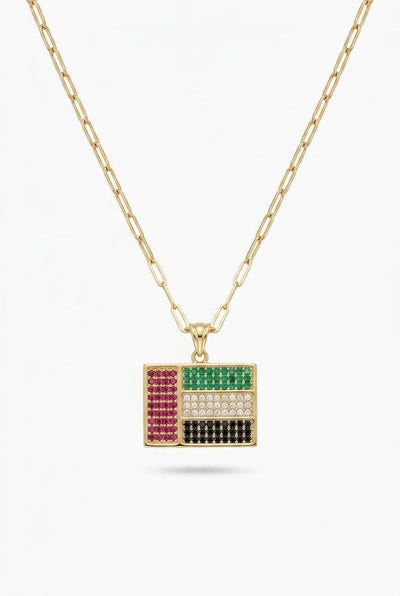 18K gold UAE map pendant necklace with colored stones Dubai