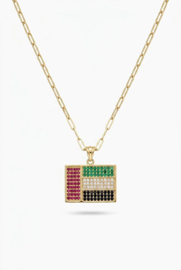 18K gold UAE map pendant necklace with colored stones Dubai