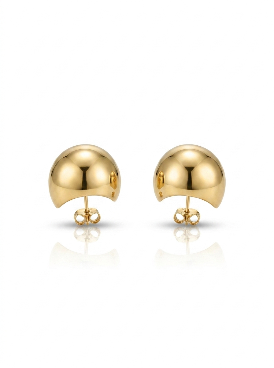 Front view of 18K Gold Dome Stud Earrings