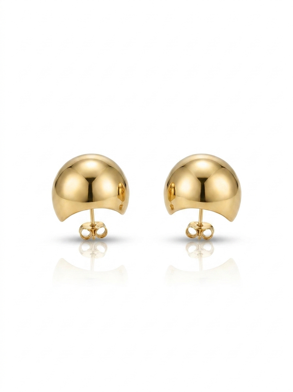 Front view of 18K Gold Dome Stud Earrings