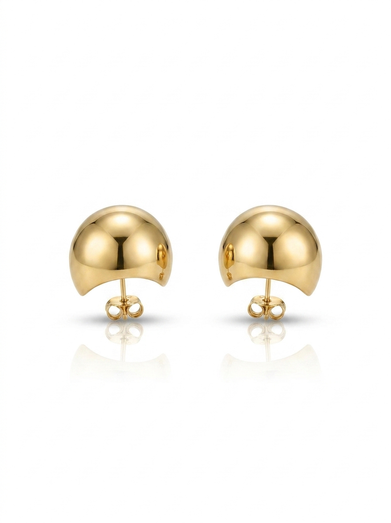 Front view of 18K Gold Dome Stud Earrings