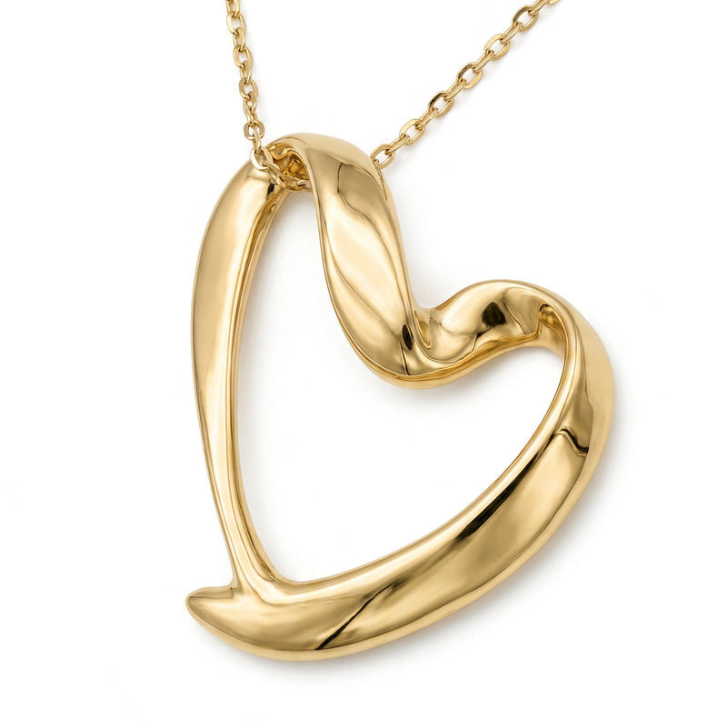 18K Yellow Gold Open Heart Pendant Necklace
