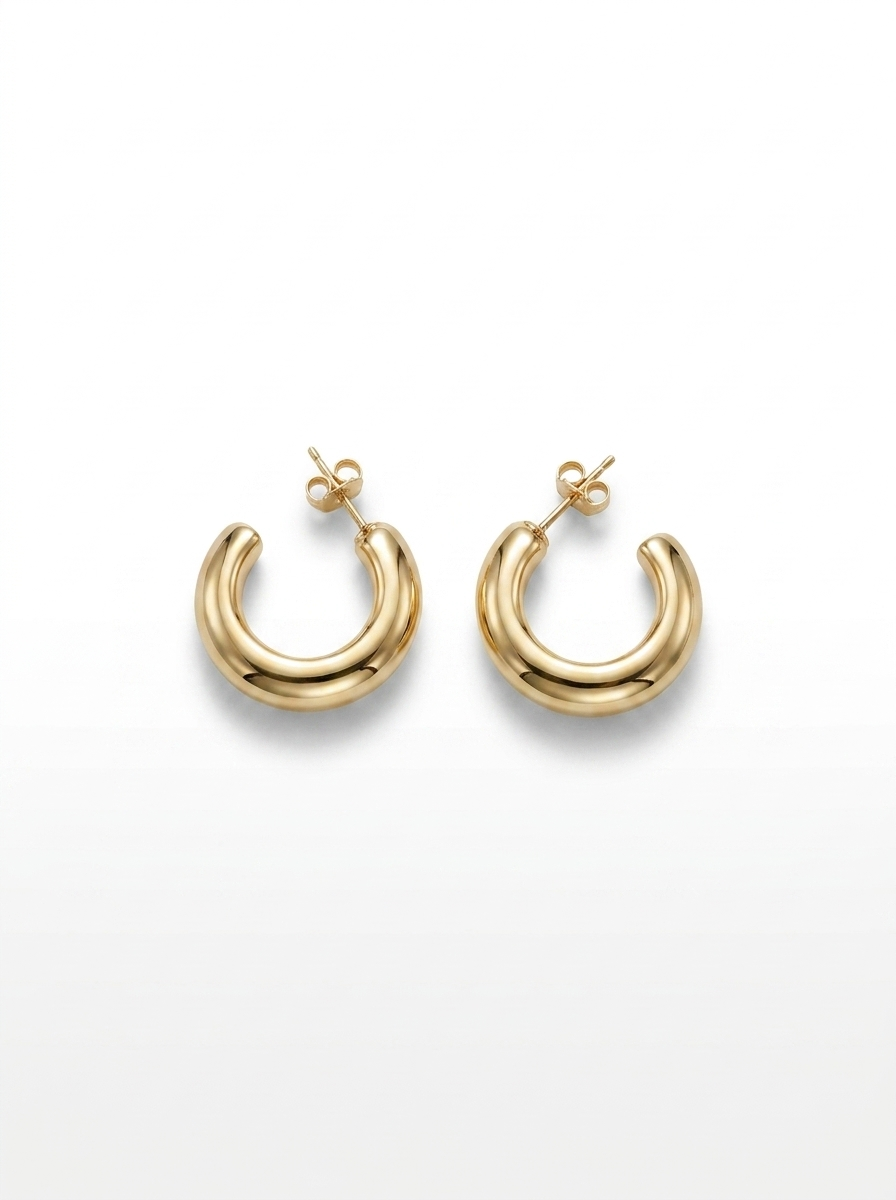 Front view of 18K Gold Bold Tube Hoop Earrings