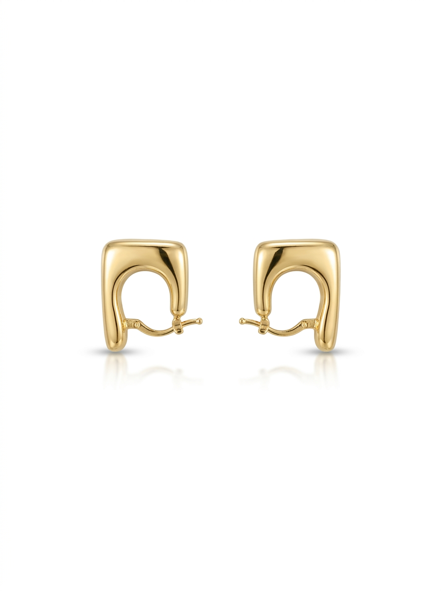 Front view of 18K Gold Geometric Arch Hoop Earrings
