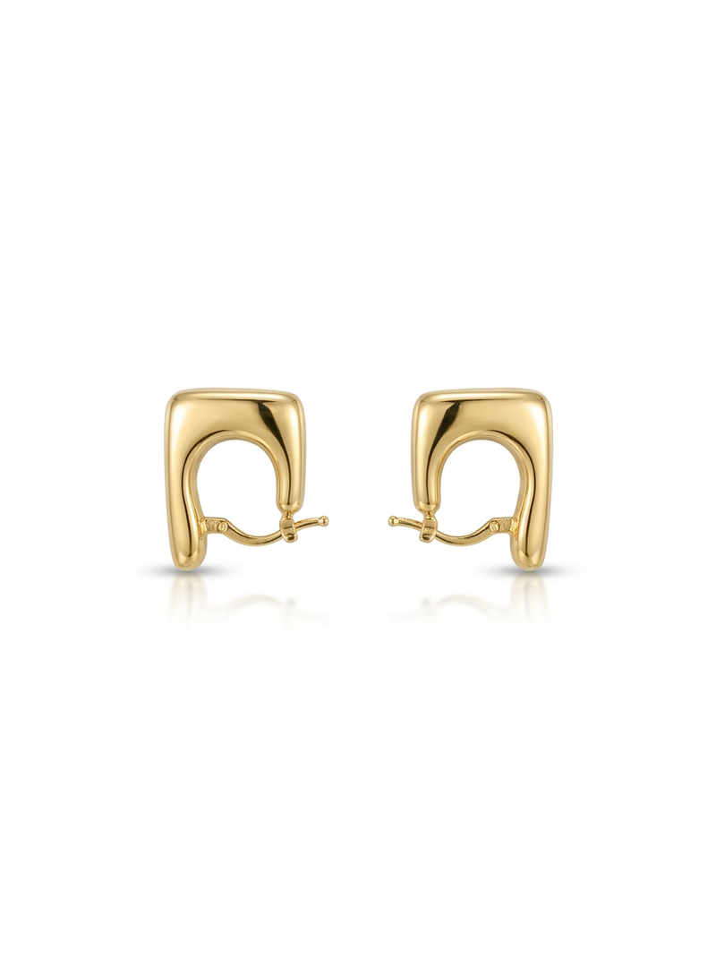 Front view of 18K Gold Geometric Arch Hoop Earrings