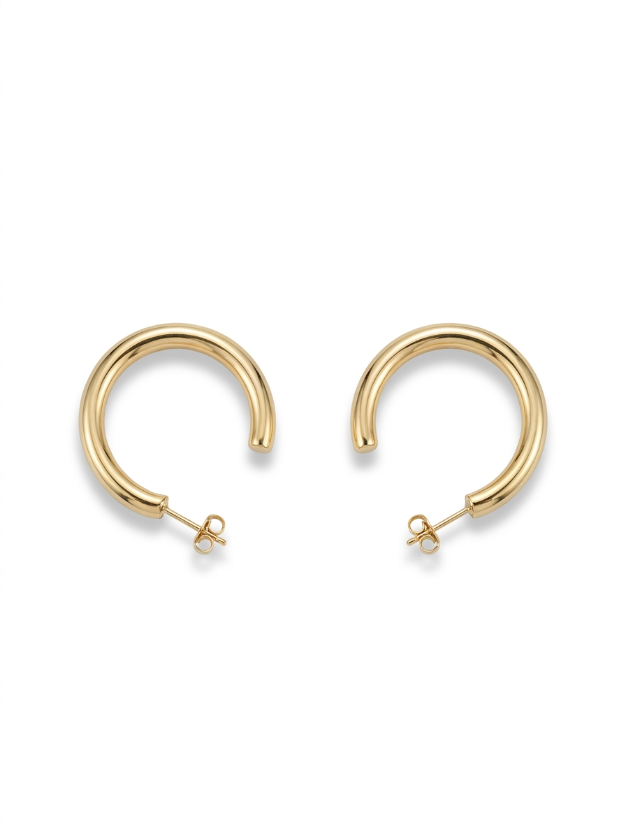 Front view of 18K Gold Classic Tube Hoop Earrings