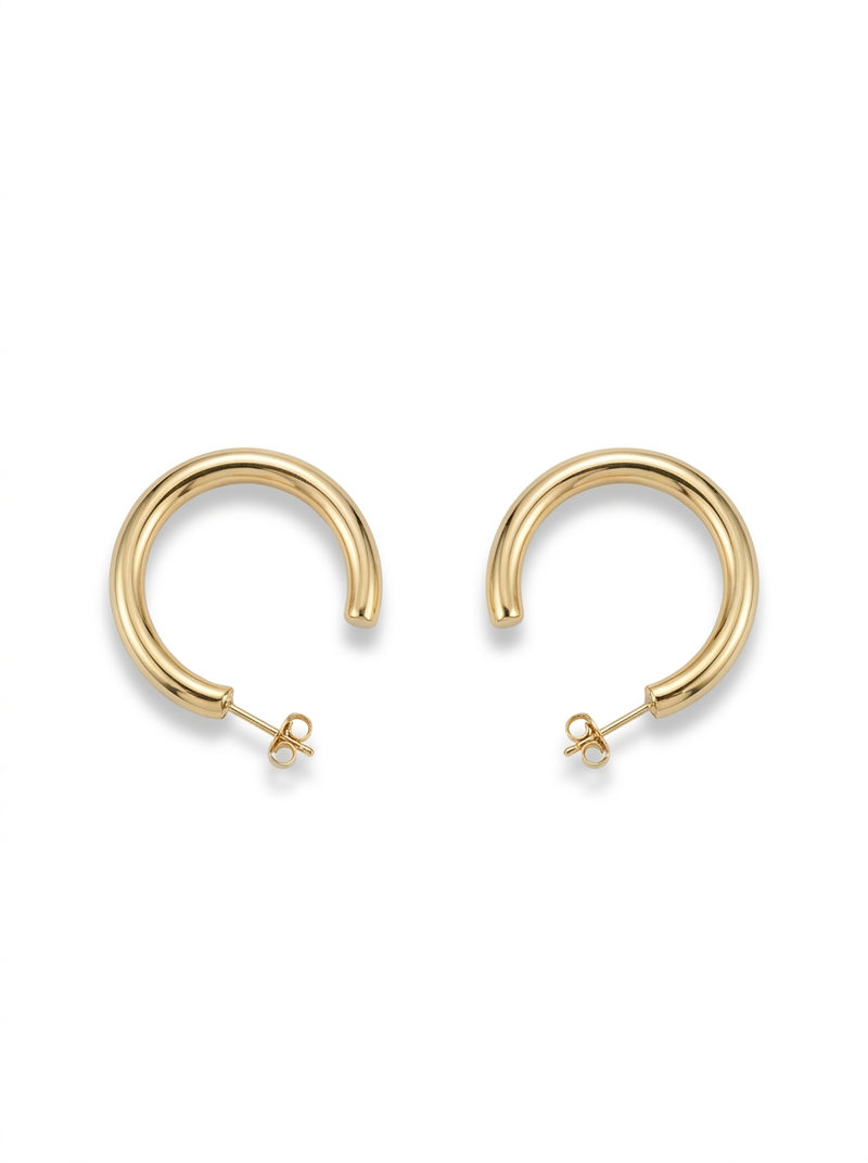 Front view of 18K Gold Classic Tube Hoop Earrings