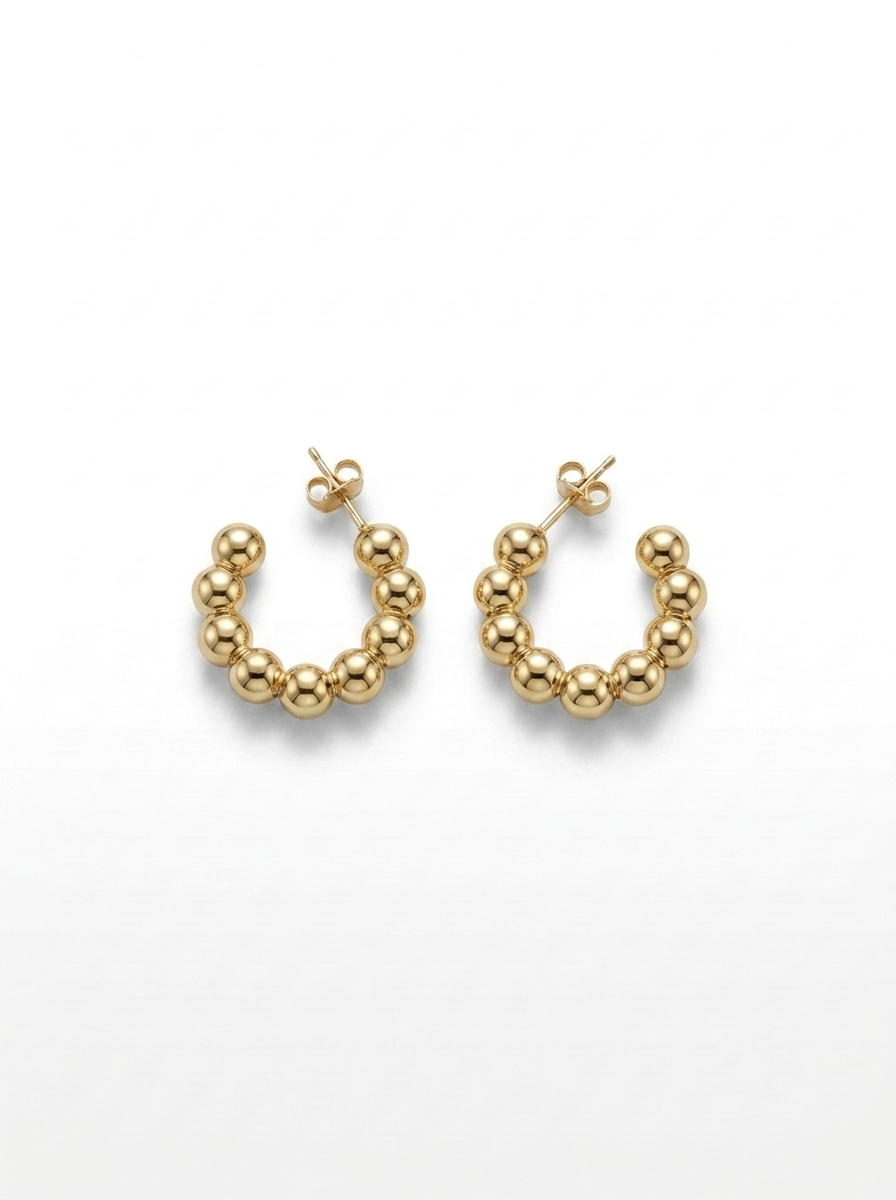 Front view of 18K Gold Beaded Hoop Earrings