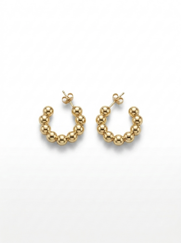 Front view of 18K Gold Beaded Hoop Earrings