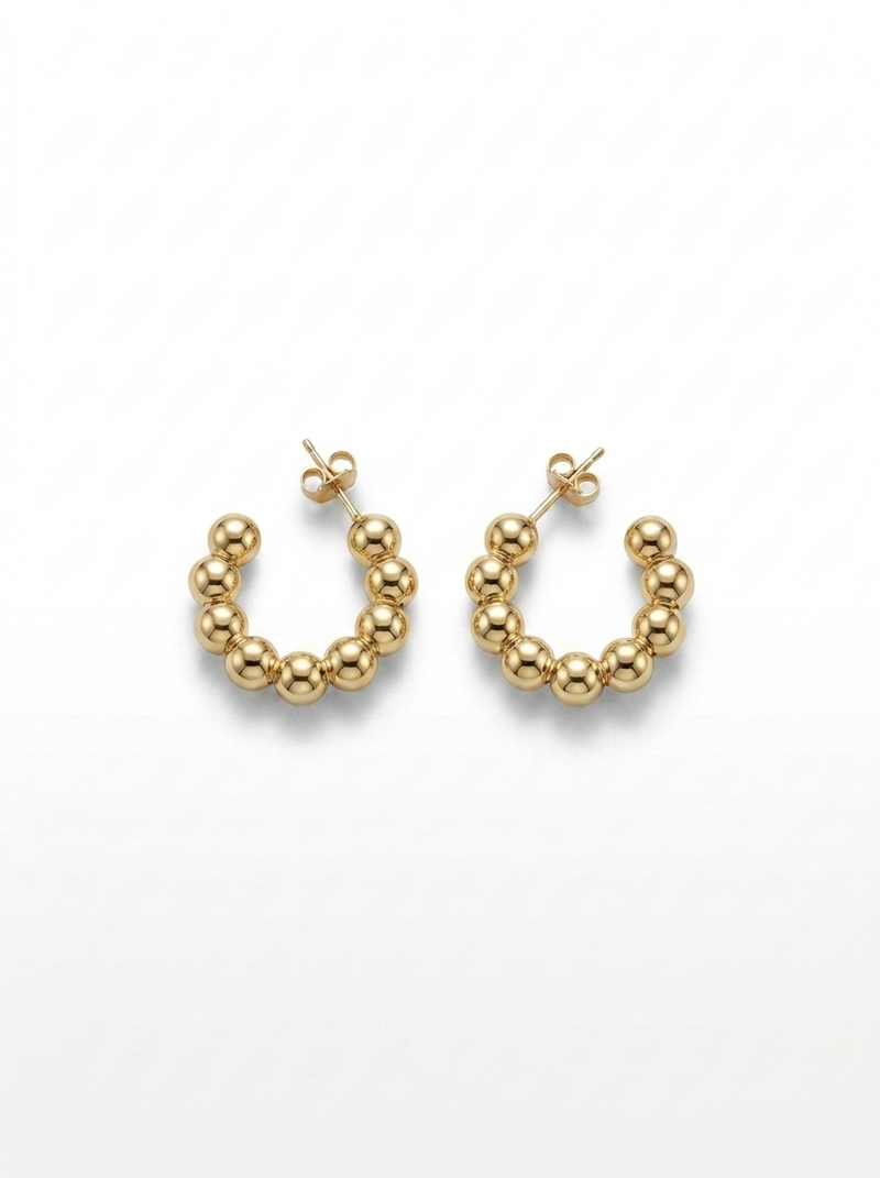 Front view of 18K Gold Beaded Hoop Earrings