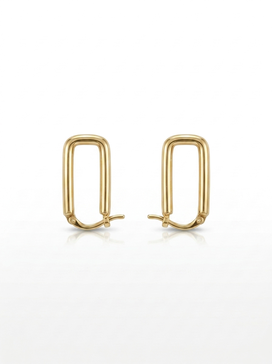 Front view of 18K Gold Rectangular Hoop Earrings