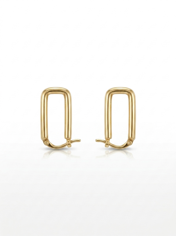 Front view of 18K Gold Rectangular Hoop Earrings