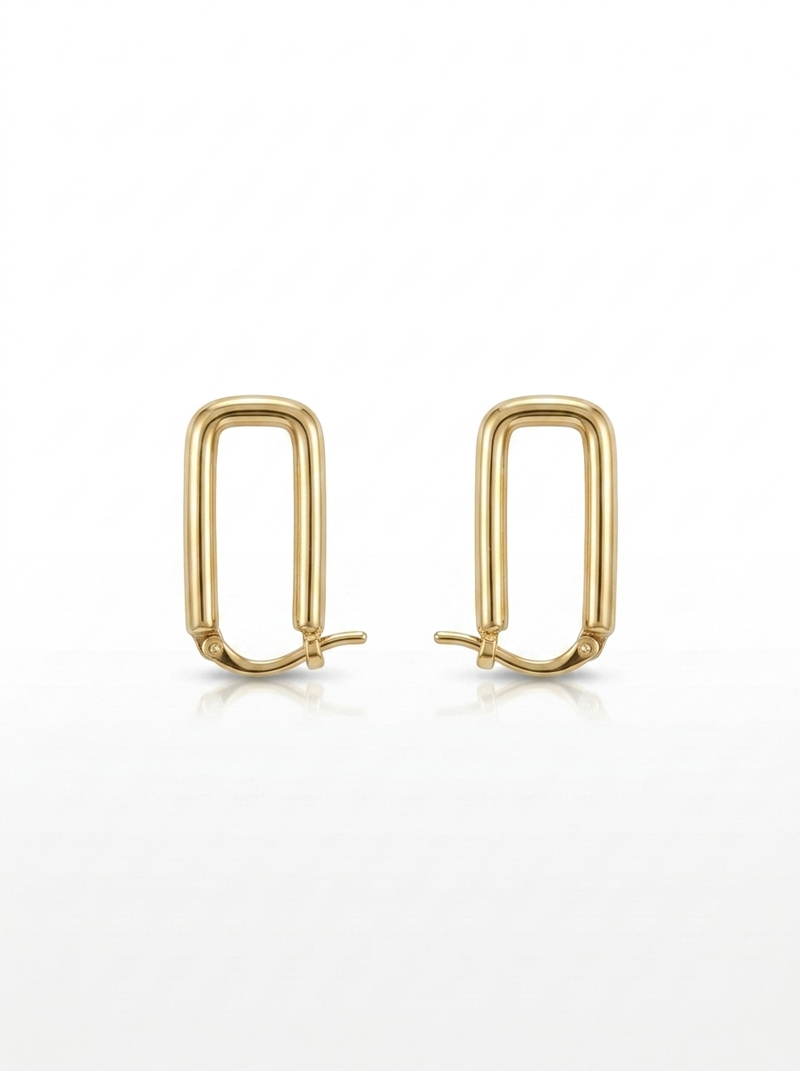 Front view of 18K Gold Rectangular Hoop Earrings