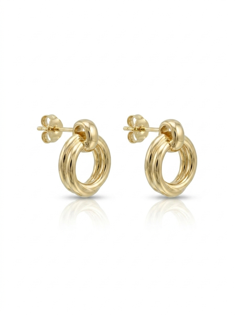 Front view of 18K Gold Twisted Double Ring Earrings