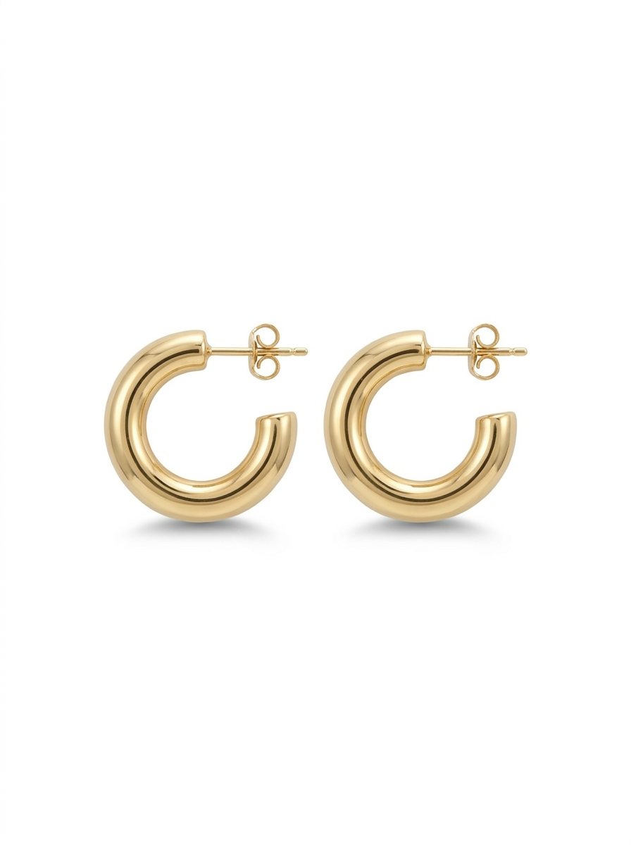 Front view of 18K Gold Sleek Tube Hoop Earrings