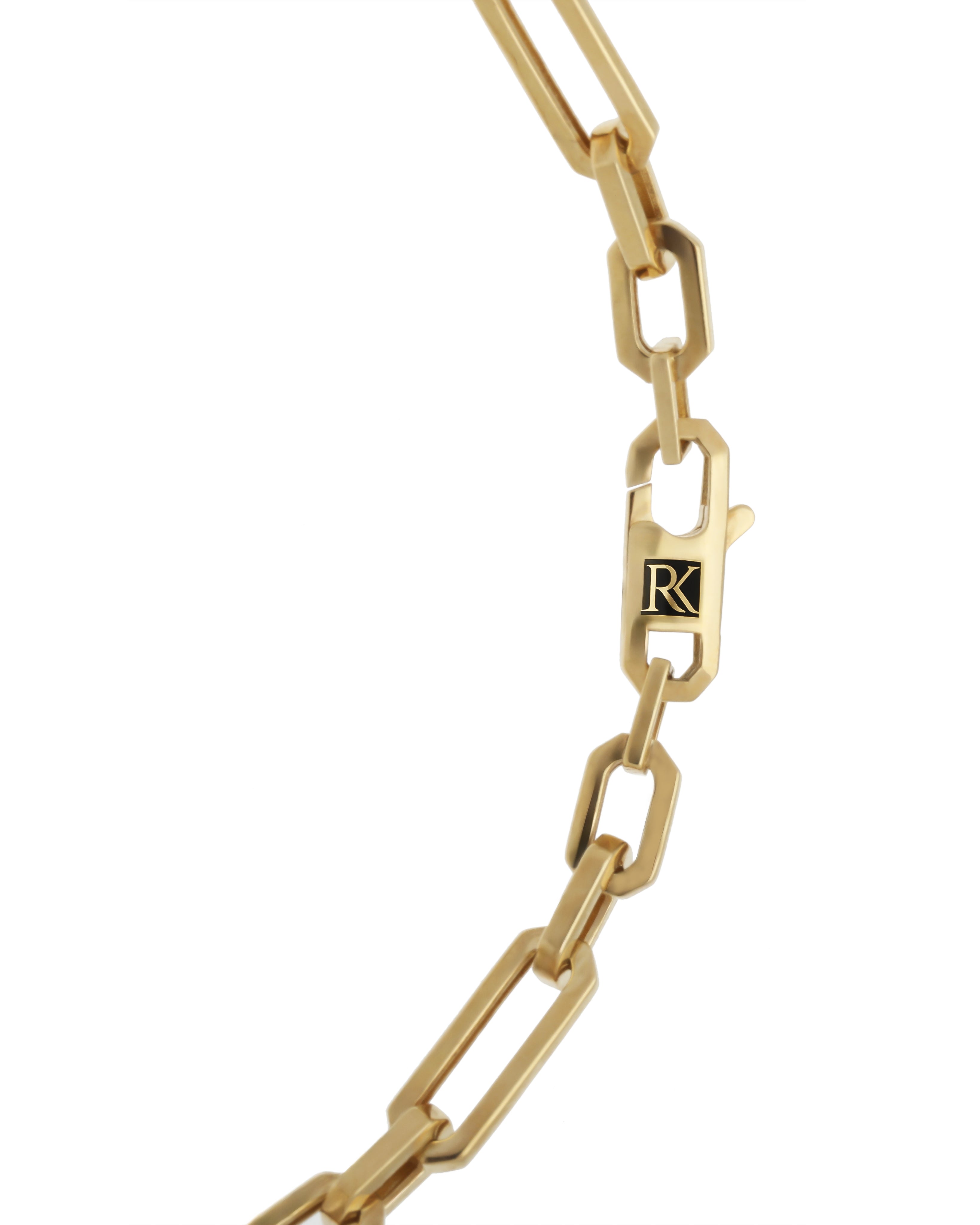 Close up rectangular link gold chain necklace Dubai