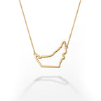 Rose gold UAE map pendant necklace — hallmark certified 18K, white background
