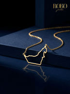  UAE map rose gold necklace close-up — polished finish and fine chain
