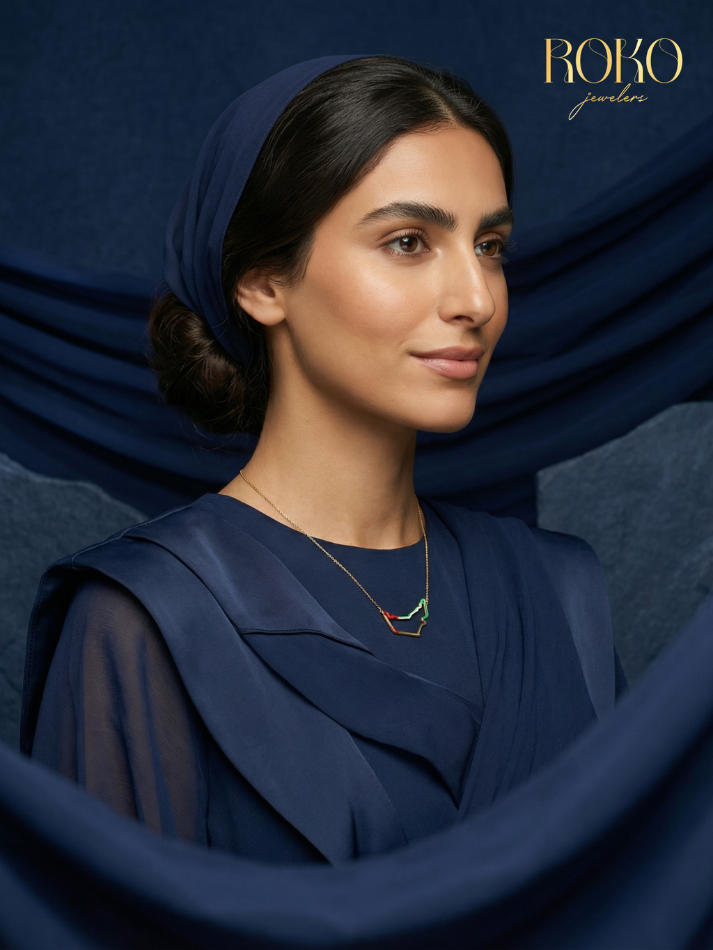 UAE patriotic necklace gold — flag outline design, minimalist style