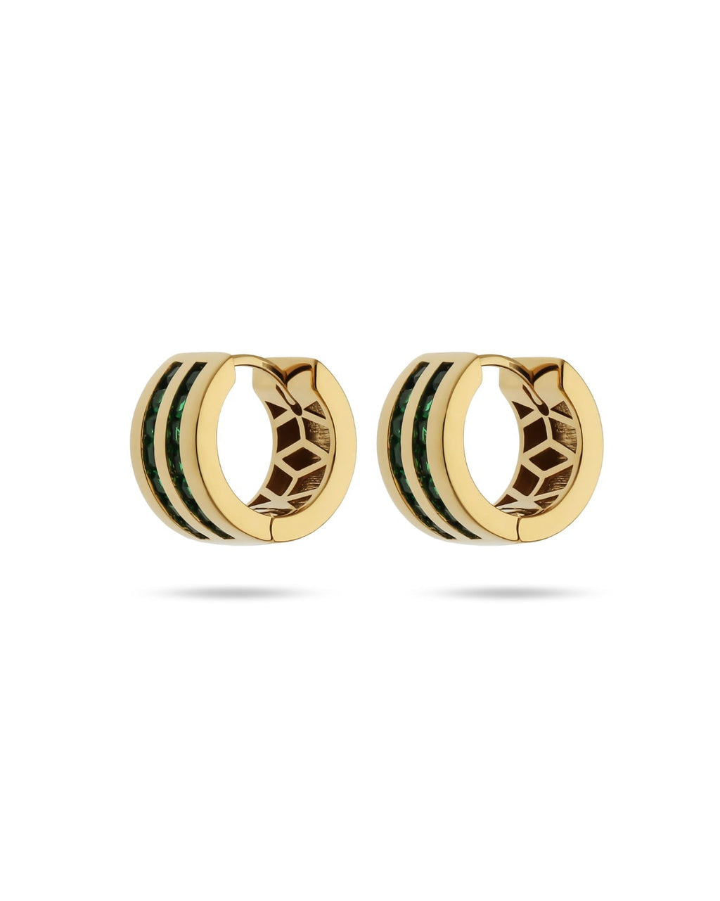 Emerald Halo Classic Gold Stud Earrings ROKO