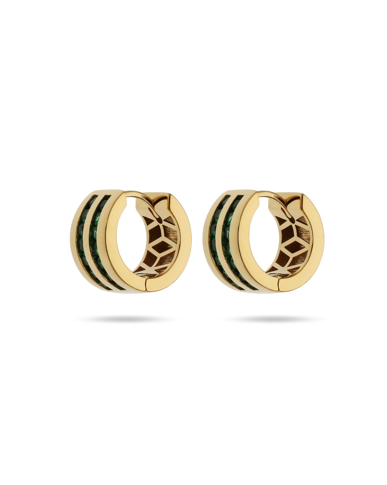 Emerald Halo Classic Gold Stud Earrings ROKO