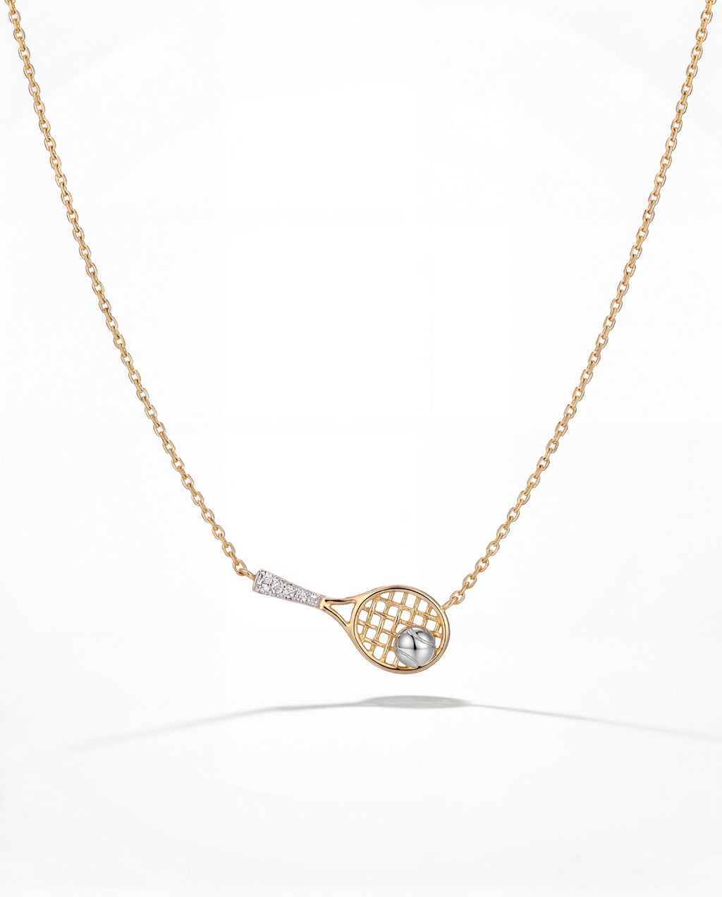 Roko Jewelers 18K Gold Side Tennis Racket Necklace – Unisex Minimal Sports Pendant Jewelry