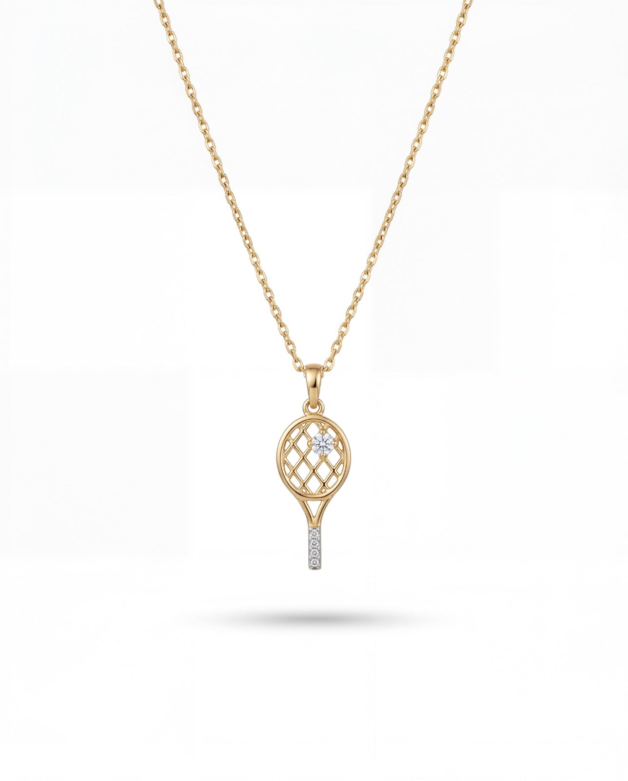 Roko Jewelers 18K Gold Crystal Tennis Racket Pendant Necklace – Unisex Luxury Sports Jewelry UAE