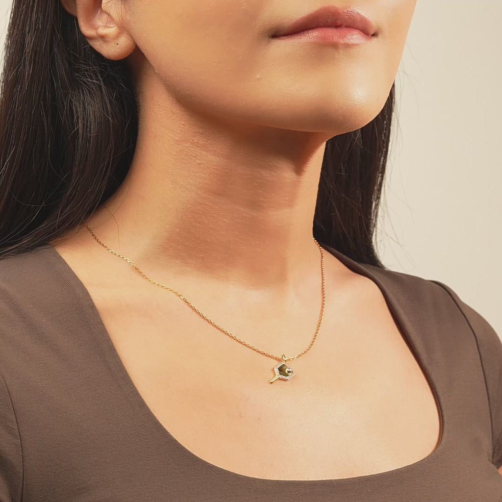 Roko Jewelers 18K Gold Tennis Padel Necklace with Pearl